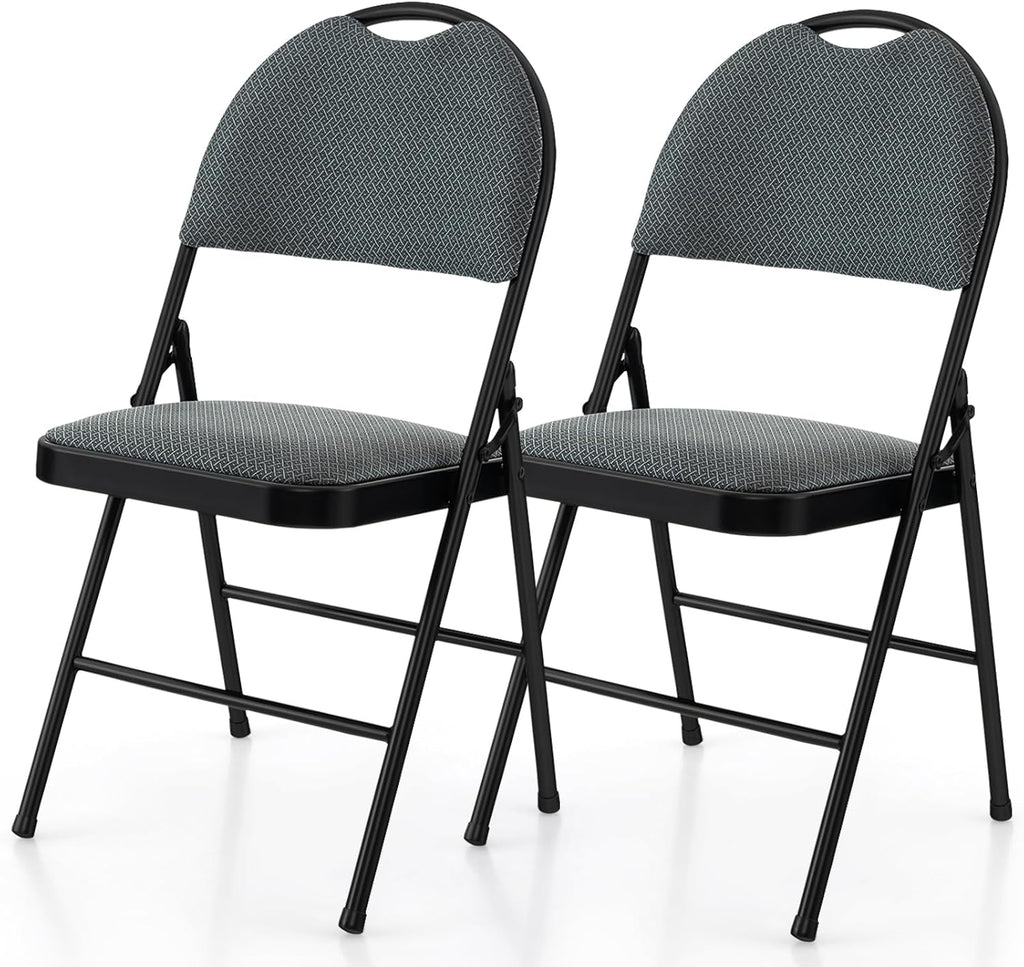 COSTWAY Padded Folding Chairs 2 Pack, Portable Steel Frame Dining Chairs with Cushion & Carry Design Back, Foldable Guest Chairs for Indoor & Outdoor Events Office Reception Wedding Party