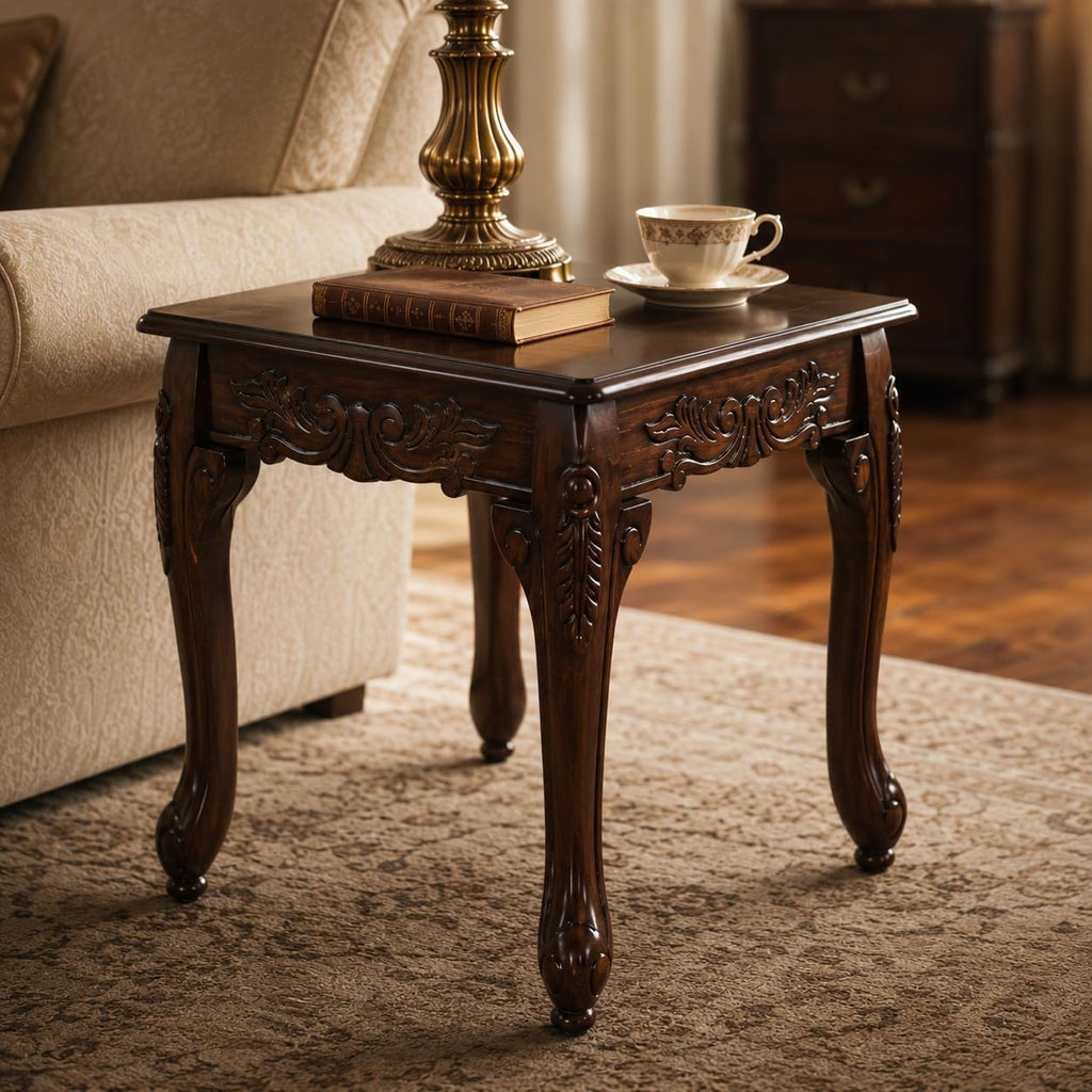Traditional Dark Cherry Wood End Table with Claw Feet Ornate Vintage Side Table for Living Room Bedroom Sofa Side Accent Table Classic Furniture