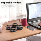FUCDTEFC Paper Clip Holder, Paperclip Holders for Desk, Mesh Paper Clip Holder for Desk Binder Wire Mesh Bowls, Paper Clip Dispenser Organizer for Holding Small Parts Office Accessories Black 4 Pack