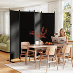 SUNALLY Room Divider 6FT Folding Privacy Screens, 4 Panel Fabric Divider for Room Separation, 88" W Freestanding Portable Wall Dividers Screen for Home Dorm Studio Office, Black