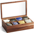 Acacia Wood Tea Bag Storage Box with 8 Compartments & Clear Window | Selected natural wood with elegant grain, versatile for coffee sugar candy jewelry, magnetic sealed lid, smooth finish