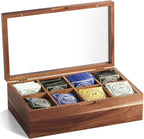 Acacia Wood Tea Bag Storage Box with 8 Compartments & Clear Window | Selected natural wood with elegant grain, versatile for coffee sugar candy jewelry, magnetic sealed lid, smooth finish
