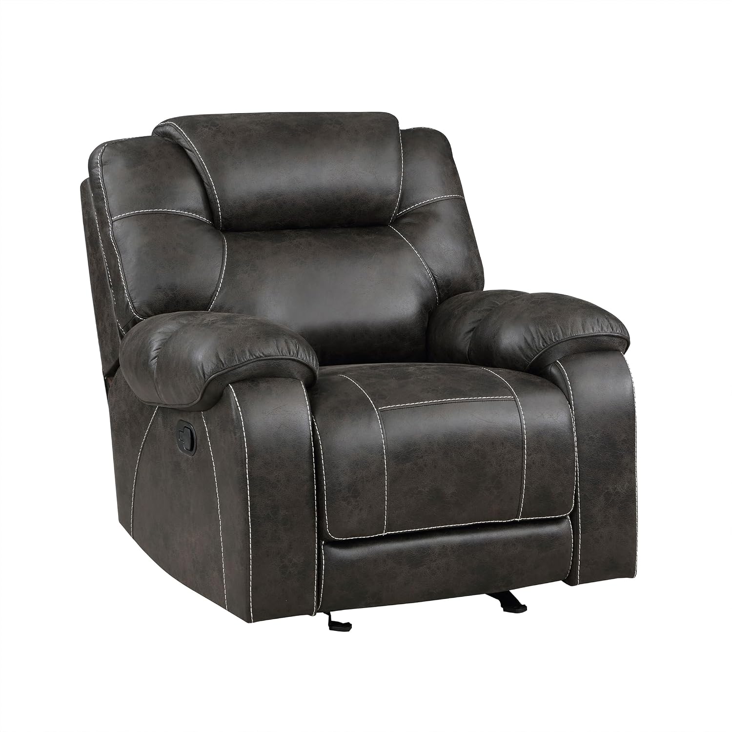 Lexicon Manual Glider Recliner Chair, Polished Microfiber Upholstered Manual Tab Pull Reclining Nursery Chair for Living Room, Pillow Top Armrest, Padded Headrest, Easy Assembly, Chocolate
