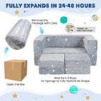 Costzon Modular Kids Play Couch Set, Glow in the Dark 2 Seat Toddler Chair, Fold Out Children Sofa Couch, Bedroom Playroom Furniture for Toddlers, Convertible Foam and Floor Cushion for Boys Girls
