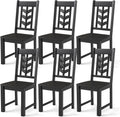 NAFORT Wood Dining Chairs Set of 6, Black Kitchen Chairs, Solid Rubber Wood Chair with Non-Slip Foot Pads, Max Load of 430 Lbs, Farmhouse Seat High Chevron Back Dining Room Chairs