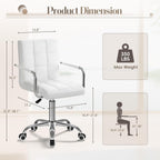 Furmax Vanity Office Chair with Wheels, Makeup PU Leather Executive Chair Modern Adjustable Home Desk Retro Comfortable Work Chair 360 Degree Swivel with Arms (White)