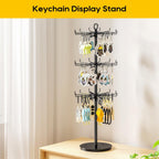 ORLESS 3 Tier Rotating Jewelry Display Stand, Keychain Display Stand with 36 Hooks, Black Metal Retail Display Spinning Holder for Vendor, Spinning Display Rack for Necklace Bracelet Earring Organizer