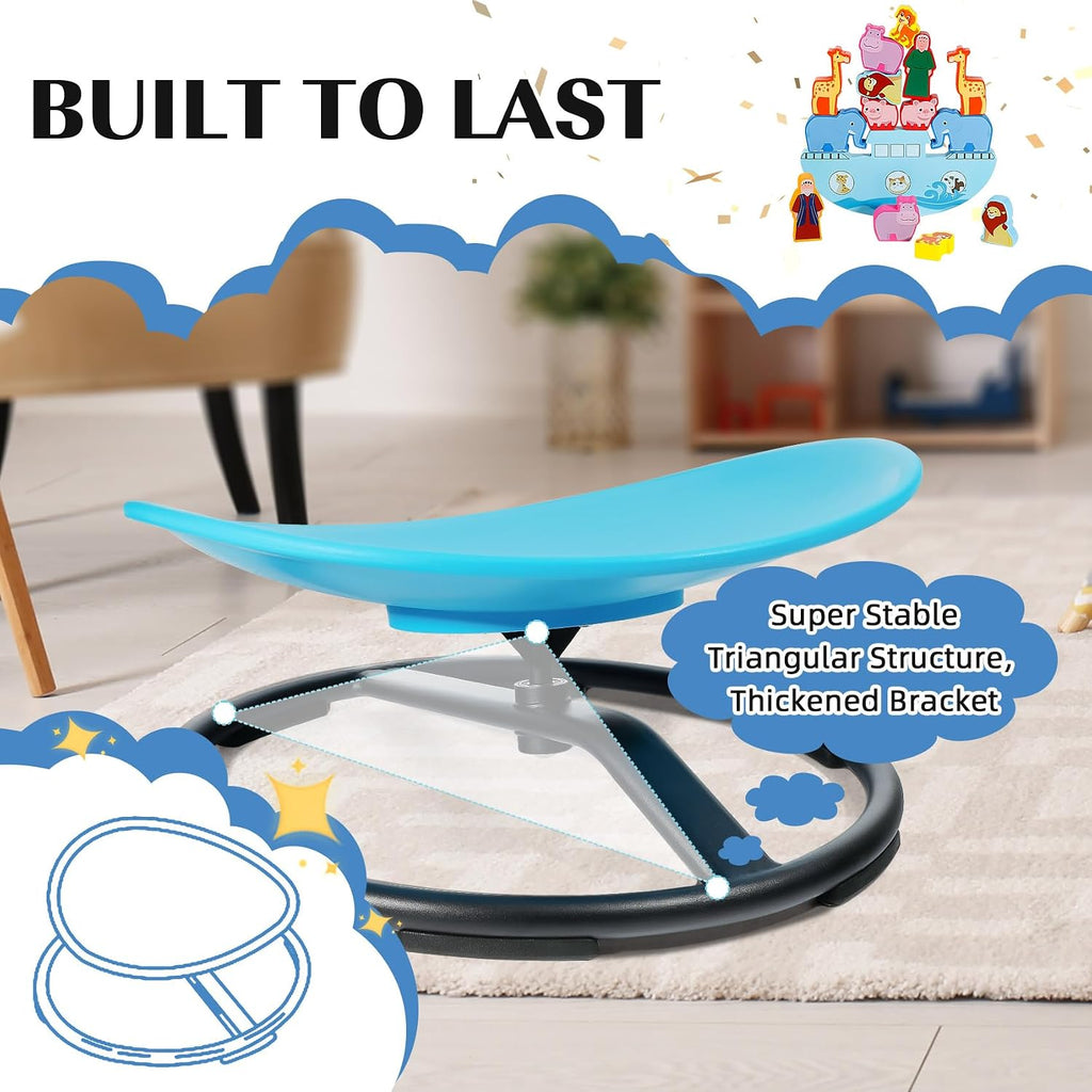 2026 Upgraded Kids Sensory Swivel Chair, Indoor Spinning Seat for Active Play and Balance Coordination, Non-Slip Metal Base, Heavy Duty Rotating Chair for Boys and Girls(Blue)
