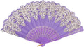 CREATCABIN Blue Violet Handheld Folding Fan for Women Foldable Chinese Japanese Vintage Fan Plastic Embroidered Flower Flapper Hand for Party Wedding Church Dancing Show Decoration 23x42cm