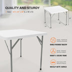 VINGLI White Card Square Table, 34 inch Foldable Legs Full Table Top, Easy to Set up and Store, Folding Portable for Game Puzzles, Gathering, Party, Dining, Indoor, Outdoor, Outside