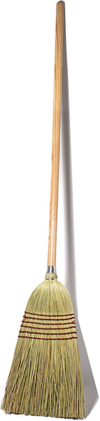 Corn Broom with Wood Handle Heavy Duty Indoor Outdoor Broom (1 1/4 Inch Handle)