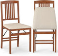 COSTWAY Solid Wood Folding Dining Chairs Set of 2 with Padded Seat, Walnut | 400 LBS Load Bearing, No Assembly Needed, Fabric Seat and Slatted Back, Vintage Foldable Chairs for Kitchen & Apartment