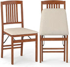 COSTWAY Solid Wood Folding Dining Chairs Set of 2 with Padded Seat, Walnut | 400 LBS Load Bearing, No Assembly Needed, Fabric Seat and Slatted Back, Vintage Foldable Chairs for Kitchen & Apartment