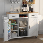 knoworld 51.5'' Rolling Kitchen Island with Storage Cabinet & Drawers, Drop Leaf Kitchen Cart on Wheels, Farmhouse Portable Mobile Islands, Large Butcher Block Table with Tower/Spice Rack, White