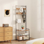 Coat Rack Hall Tree with Shoe Storage, Entryway Hall Tree Storage Bench, Wood Look Accent Furniture with Metal Frame, 3-in-1 Design, Rustic Brown | 7 Movable Hooks, 330lb Weight Capacity, Anti-Tip Design, Adjustable Feet, Fits Small Spaces