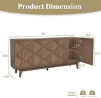 Buffet Cabinet with Storage, Distressed Storage Cabinet with 4 Carved Doors and Adjustable Shelf, Wooden Accent Sideboard Buffet Cabinets for Kitchen, Living Room, Entryway, Brown