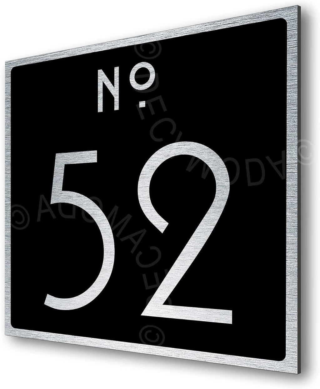 Personalized Modern Outdoor Address Plaque - Custom House Number Sign - Square - Black with Silver Numbers (8 x 8 inches)