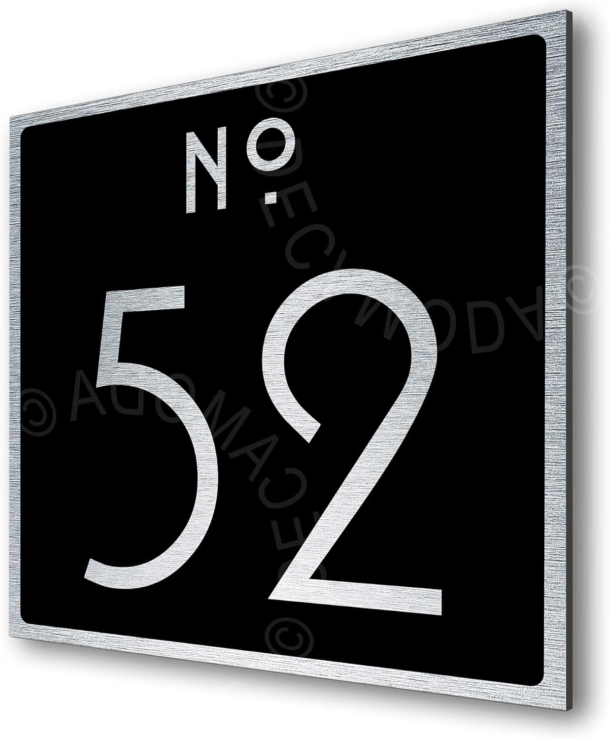 Personalized Modern Outdoor Address Plaque - Custom House Number Sign - Square - Black with Silver Numbers (8 x 8 inches)