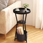 Yusong Round Side Table, Small Drink Table for Small Spaces, 3-Tier Industrial End Table, Accent Nightstand Bedside Table for Living Room, Bedroom, Sofa Couch, Black