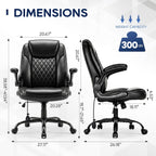 MALOL Leather Office Chair, Computer Desk Chair with Adjustable Lumbar Support, Thick Cushion, Flip-Up Arms and Ergonomic Back, Comfy Executive Office Chair for Home Office Gaming,Black