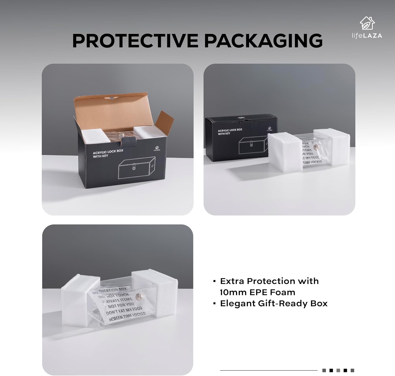 LifeLAZA Acrylic Refrigerator Lock Box, Medication Lock Box With 4 Key, Wall Mount Clear Safe Lockbox with Labels for Phone, Fridge, Food, Medicine