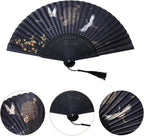 Chinese Style Handheld Folding Fan Vintage Classic Hand Fan for Wedding Dance Party Photo Prop with Crane Pattern