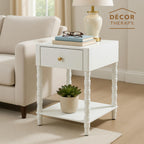 Decor Therapy Sterling Modern Side Table with Storage Drawer, Lower Shelf, Contemporary Legs End Table for Living Room, White