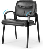 HealSmart Office Reception Guest Chair with Leather Padded Arm Rest for Waiting Room, Lobby Home Desk Table Side Chairs for Elderly, Seniors, Black