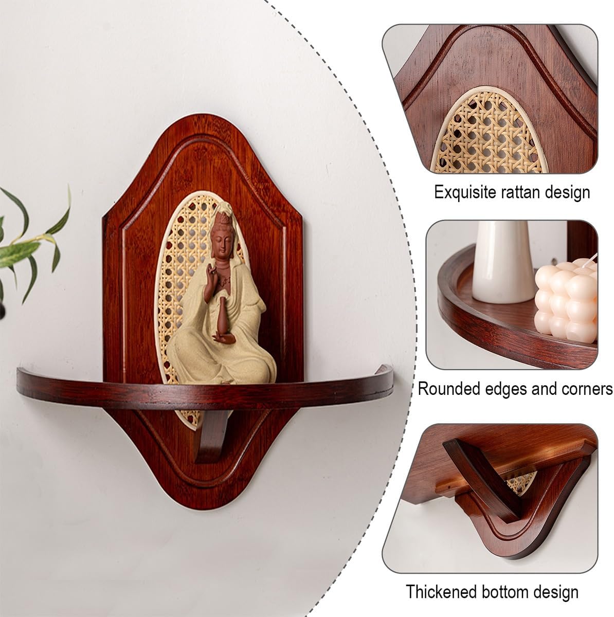 Wall Hanging God Shelf, Bamboo Prayer Offering Table, Chinese Personal Shrine Stand with Storage, for Living Room, Bedroom, Office(Rosewood Color,17.7 * 8.3 * 15.7in)