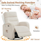 Power Swivel Rocker Recliner, Upholstered Glider Recliner Nursery Chair with Type-C & USB Port, Swivel Rocking Nursery Recliners with Double Pockets for Living Room Bedroom, Corduroy Cream White