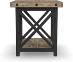 Flexsteel Craftsman Solid Acacia Wood End Table, Rustic Industrial with Lower Shelf, Hand Worked Metal Frame, Distressed Side Table Living Room Furniture, Farmhouse Nightstand (Light Brown)