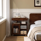 Solid Wood Side Table for Living Room, Bedroom, Walnut | Movable, Flip Top, 7 Angle Adjustment, Ample Storage