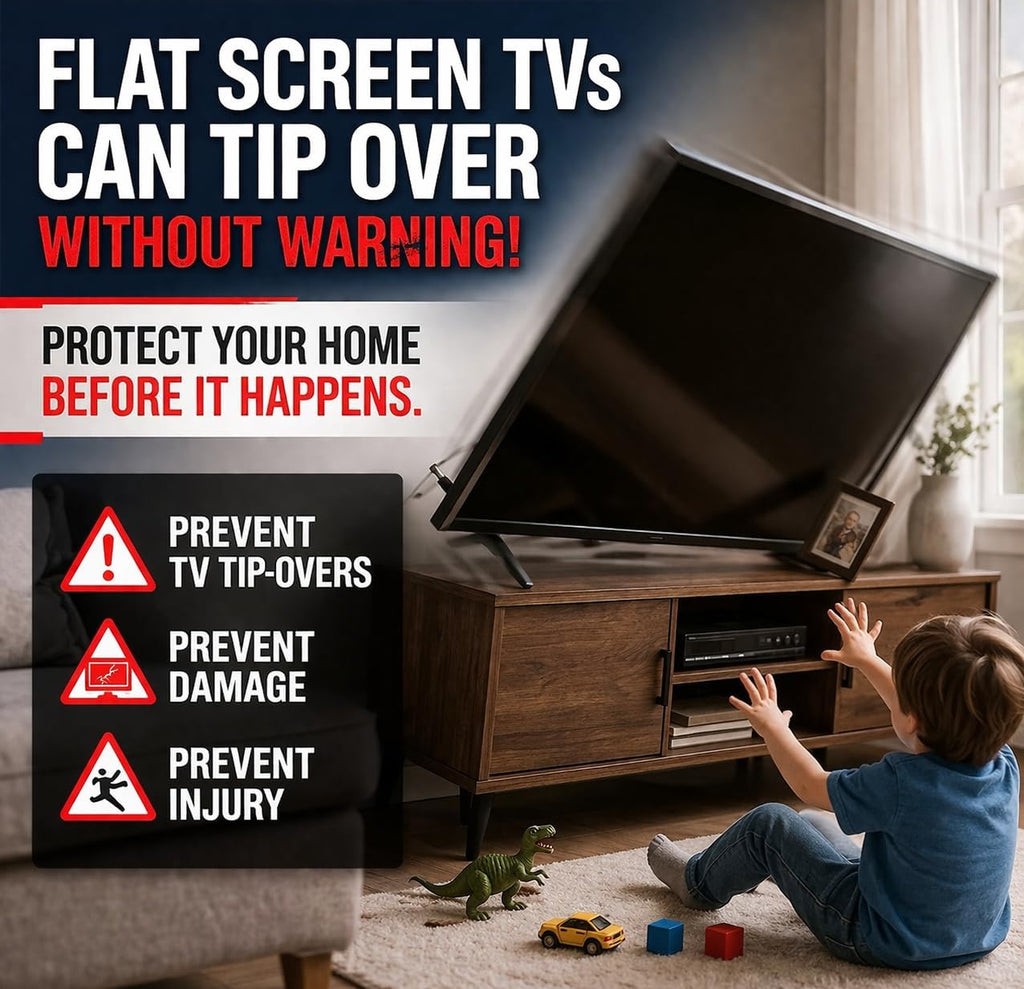 QuakeHOLD! Universal Flat Screen TV Safety Straps, Nylon Anti-Tip Adhesive Straps, Earthquake Protection, For TVs and Furniture, Child Proofing for Home Safety, Easy Installation, Black, 1 Pack