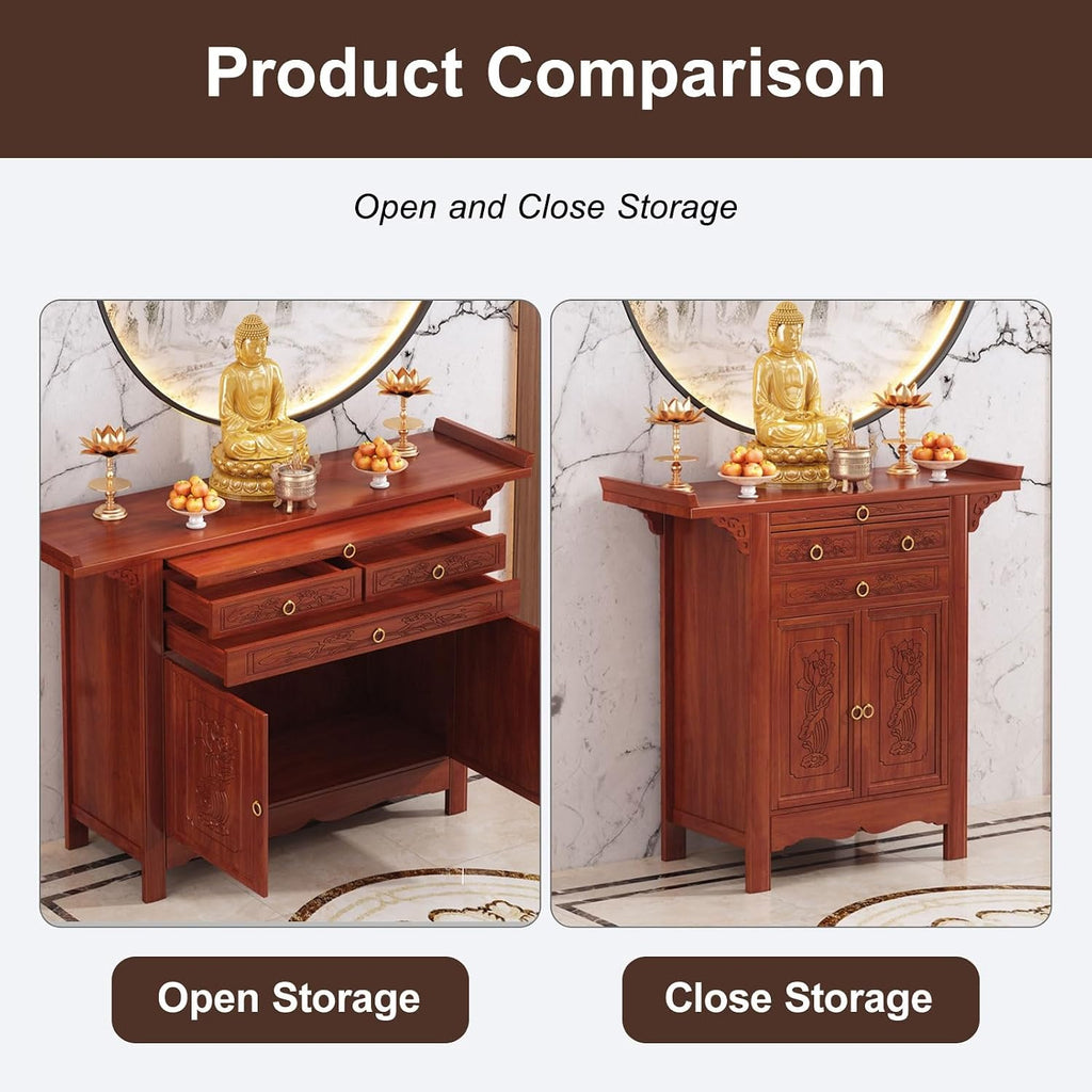 Free Standing Altar Table, Multifunction Meditation Altar Table with Drawer and Shelf, for Home Shrines Ancestral Halls Temples(68 * 48.8 * 108cm/26.8 * 19.2 * 42.5in)