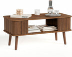 LAZZO Coffee Table with Storage Center Table for Living Room Rectangle Coffee Table with Rounded Edges,Easy Assembly, Walnut