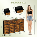 IDEALHOUSE 63'' Long Dresser with 18 Drawers for Bedroom - 18 Drawer Fabric Dresser TV Stand - Large Chest of Drawers for Living Room
