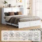 BALUS 63.3“W Murphy Bed Queen, Cabinet Bed with USB Ports & Large Storage Drawer, Wooden Murphy Cabinet Beds, Queen Wall Bed for Living Room/Bedroom -White