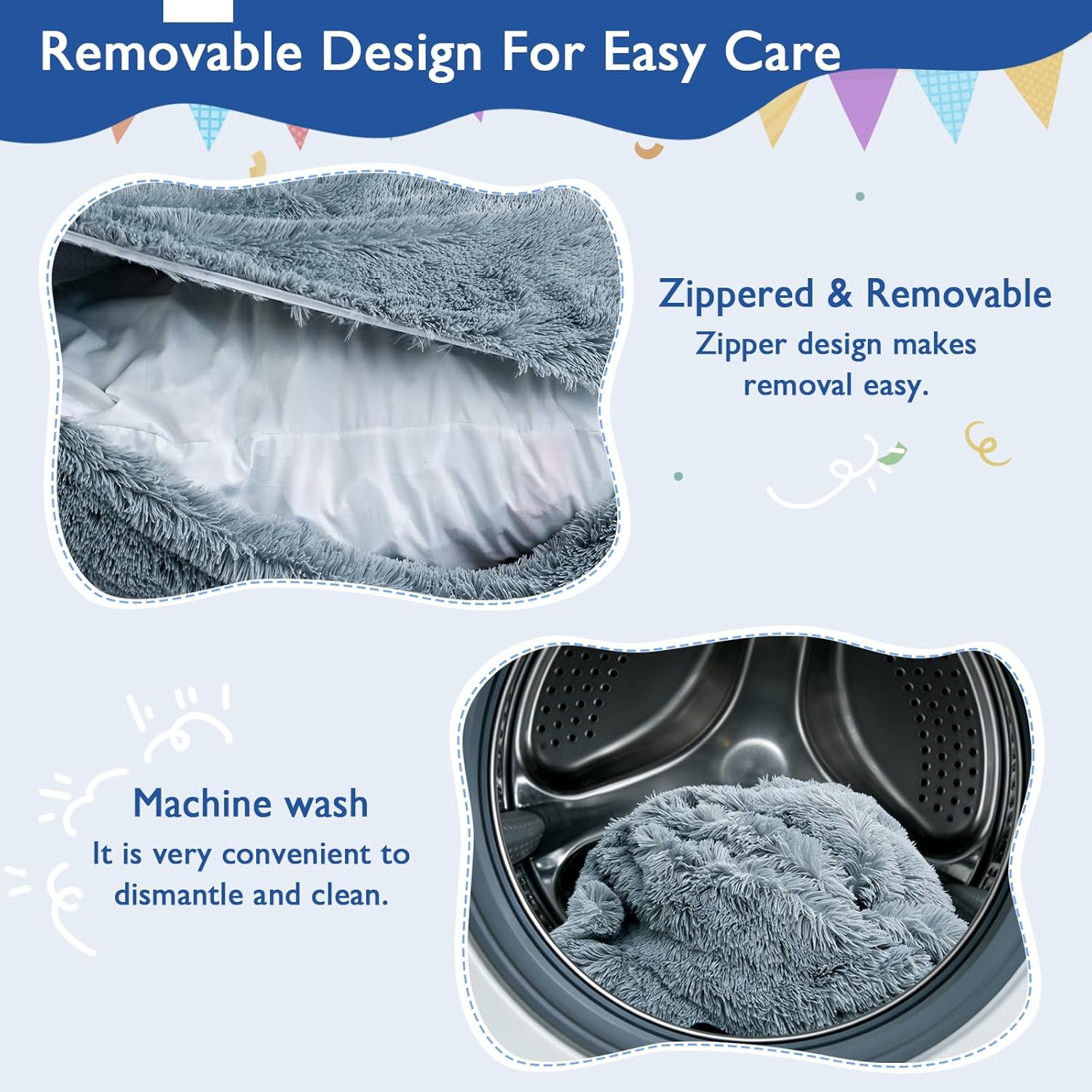 3 in 1 Kids Bean Bag Chair Bed, Kids Fluffy Stuffed Floor Pillow for Gaming and Reading, Ultra Soft Faux Fur Fabric Bean Bag Chairs to Lounger for Playroom, Living Room, Bedroom, Gray