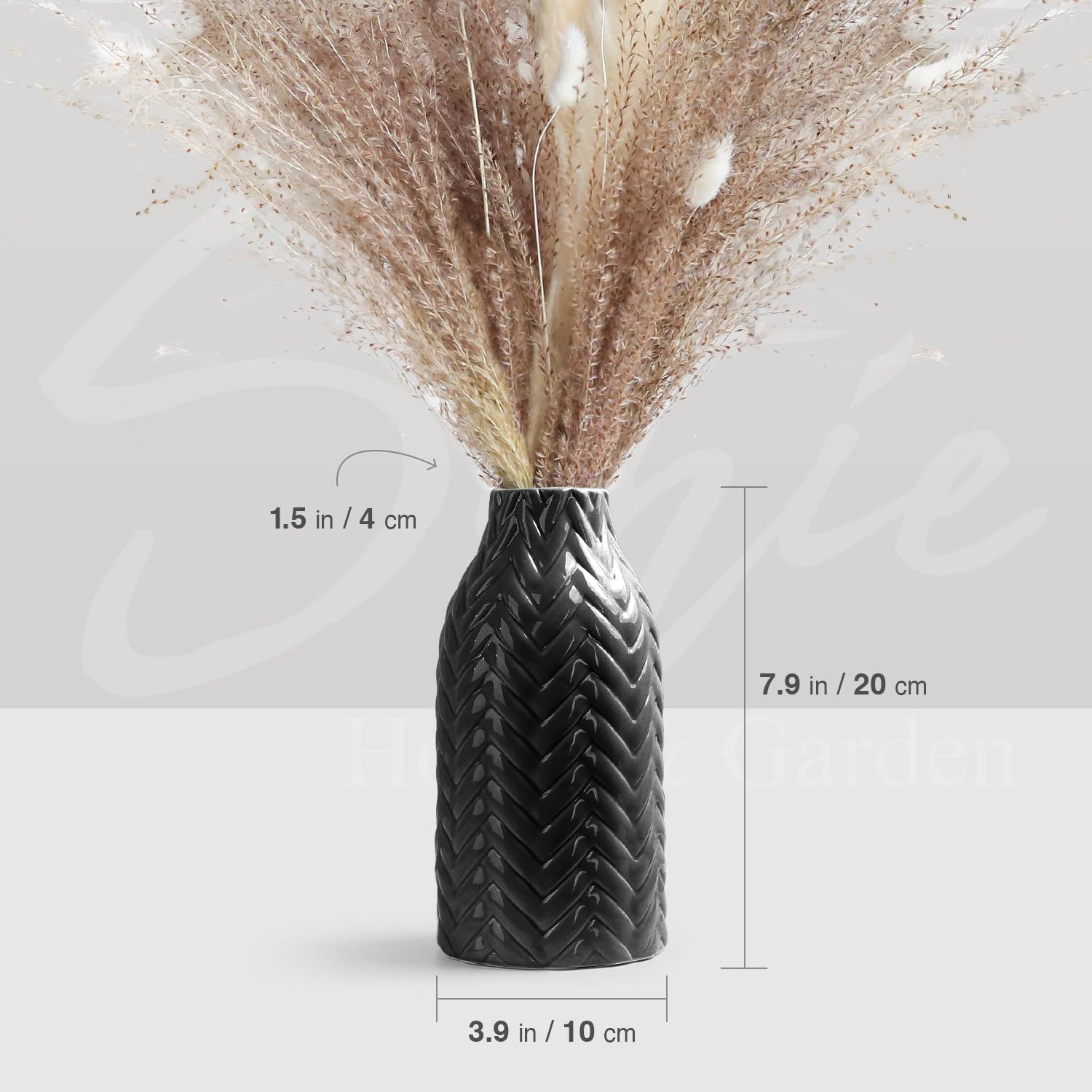 STHIE Black Embossed Ceramic Vase, 8 Inch Decorative Vase for Home Decor, Watertight Vase for Fresh or Dried Flowers, Boho Farmhouse Table Centerpiece