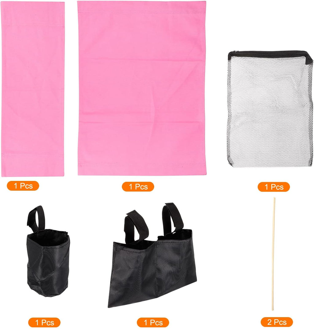 PATIKIL Director Chair Accessories Set, 5in1 Set Makeup Chair Canvas Replacement Kit and Portable Side Storage Bags, Hanging Mesh Bag, Pink