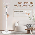 Coat Rack Stand 360°Rotary Coat Rack Freestanding with 16 Hooks | Modern Metal Coat Rack with Natural Marble Base,Coat Hanger Stand, White Coat Hall Clothes Tree for Hallway,Entryway,Office