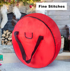 TQS Large Christmas Wreath Storage Bag - 30 Inch, Red, Cotton, Zipper Closure, Reinforced Handles, Double Zippers, Clear Card Slot, Ideal for Christmas Decorations
