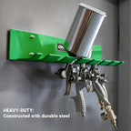 LAUCO Omni Tool Wall Mounted Paint Spray Gun Holder Holds 7 Guns without Cups or 4 with Cups, Heavy Duty Screw Mount Rack, Stable Scratch-Free Design, Green, 1 Pack