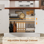 SEDETA Farmhouse 70.9" Executive Desk, Home Office Desk with File Drawers and Storage Cabinet, Computer Desk with Power Outlet for Home Office, Work Study Writing, White+Brown