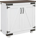 Farmhouse Kitchen Pantry, White Sideboard Buffet Cabinet with Barn Door and Adjustable Shelf, Wood Legs, Easy to Maintain, for Dining Room