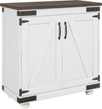 Farmhouse Kitchen Pantry, White Sideboard Buffet Cabinet with Barn Door and Adjustable Shelf, Wood Legs, Easy to Maintain, for Dining Room