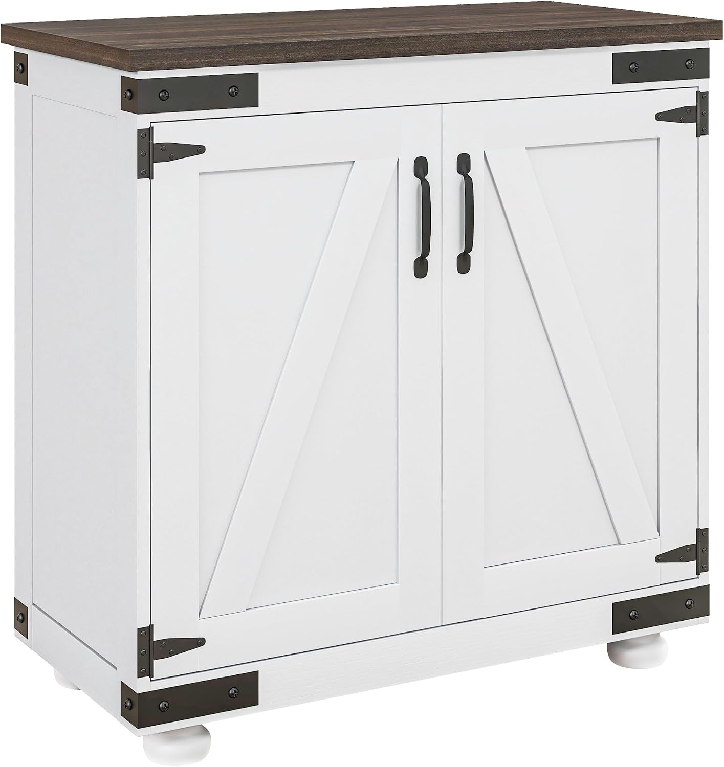 Farmhouse Kitchen Pantry, White Sideboard Buffet Cabinet with Barn Door and Adjustable Shelf, Wood Legs, Easy to Maintain, for Dining Room