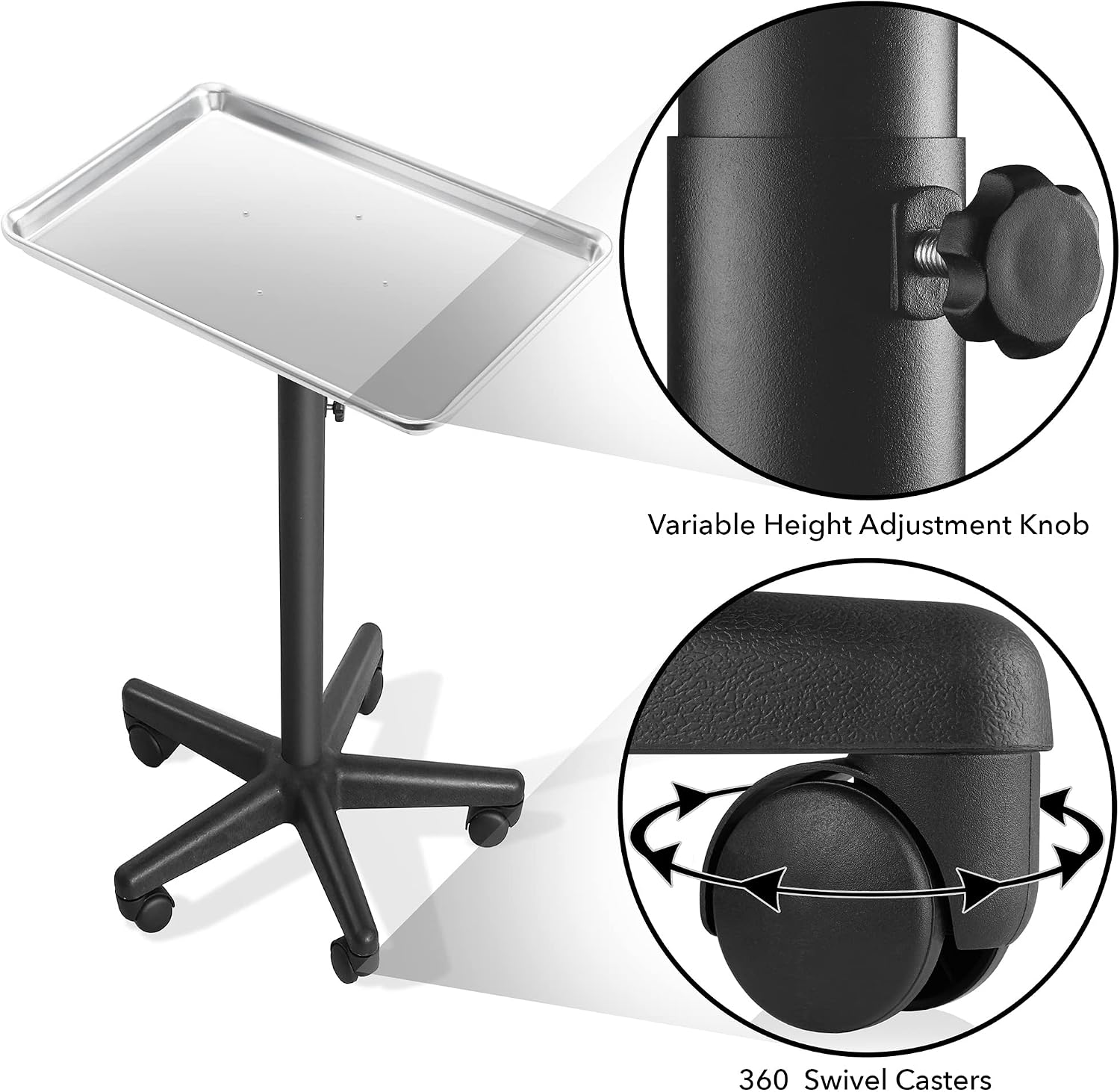 Saloniture Aluminum Salon Instrument Tray, Heavy-Duty Metal Rolling Base