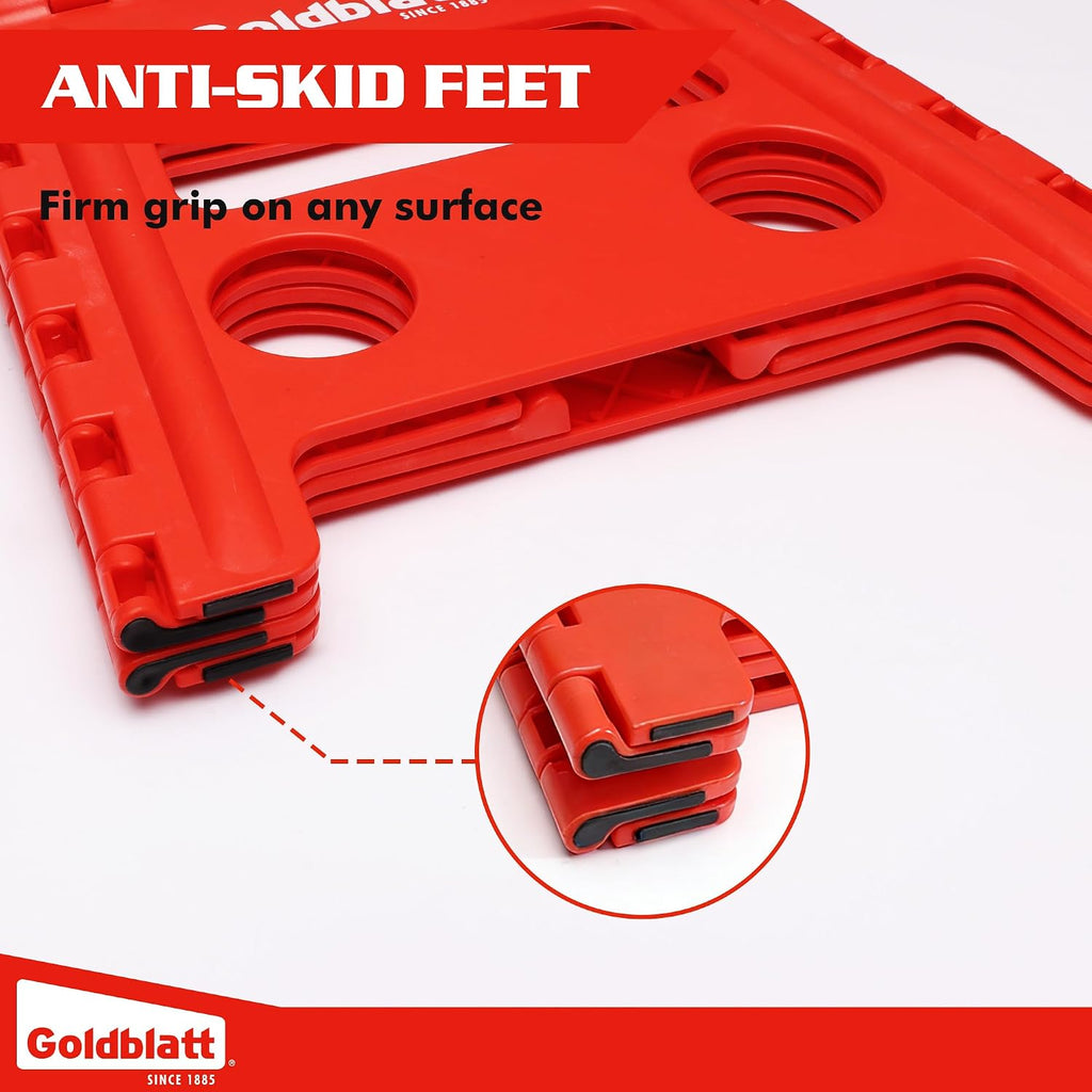 Goldblatt 12.5" Folding Step Stool 2-Pack for Adults and Kids, Lightweight Heavy-Duty Plastic Portable Foldable Stool with Non-Slip Top and Anti-Skid Feet, 300 lbs Capacity, Kitchen & Bathroom, Red