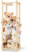 Stuffed Animal Storage & Organizer – Wooden Zoo Cage Display Shelf for Large Plush Toy Storage, Kids Room & Bedroom Decor